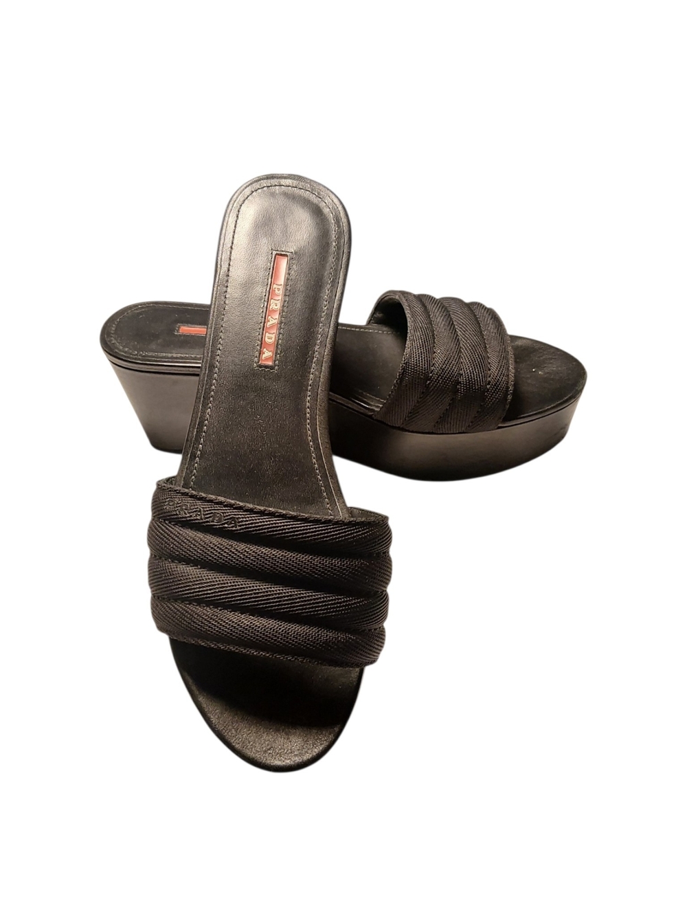 Prada Black Woven Strap Platform Mules